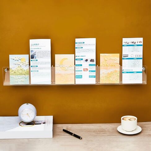 4 Pack Acrylic Magazine Holder Wall Mount 6 Pockets Brochure Holder Wall Mount Magazine Rack Clear Brochure Holder Bookshelf Literature Storage Rack for Waiting Room, Living Room, Office in Kuwait