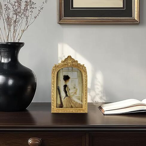 Vintage Picture Frame, Gold Vintage Arched Frame Decor for Tabletop and Wall Mounting, Antique Arched Photo Decor for Home, Gold, 4x6 Inch in Saudi Arabia