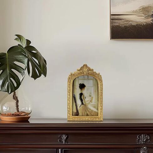 Vintage Picture Frame, Gold Vintage Arched Frame Decor for Tabletop and Wall Mounting, Antique Arched Photo Decor for Home, Gold, 4x6 Inch in Saudi Arabia