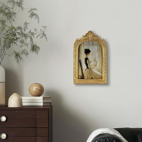Vintage Picture Frame, Gold Vintage Arched Frame Decor for Tabletop and Wall Mounting, Antique Arched Photo Decor for Home, Gold, 4x6 Inch in Saudi Arabia