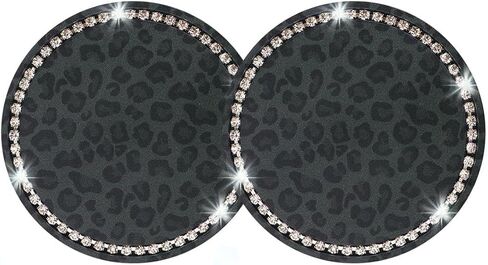 2PCS Leopard Print Car Coasters for Cup Holders with Rhinestone,Stylish Car Cup Coasters for Decorating & Protecting Cars Cups Holder Bottom,Anti-Slip 2.76" Cups Holder Coaster for Cars in Saudi Arabia