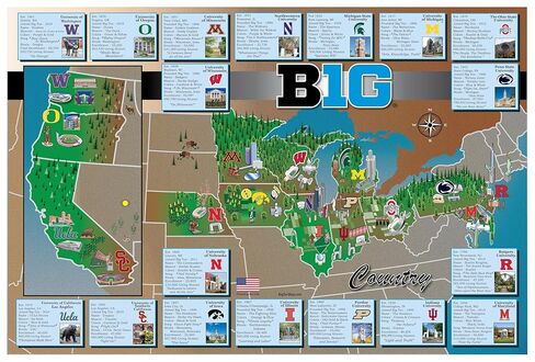 NEW Officially Licensed 2025 Big Ten Conference Map/Poster (XL Size = 24" x 36"), 18 World Class Universities in Saudi Arabia
