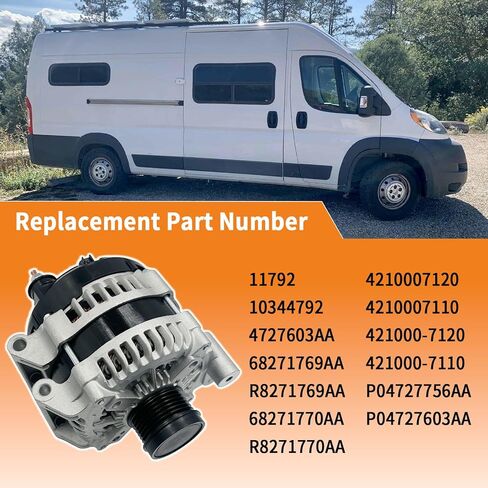 68271769AA 180A 12V Alternator Compatible With 2014-2021 Ram Promaster 1500, 2015-2021 Ram Promaster 2500, 2015-2021 Ram Promaster 3500 3.6L (220) V6 Replace #421000-7120 421000-7110 in Kuwait