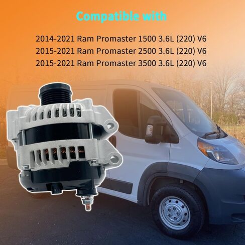 68271769AA 180A 12V Alternator Compatible With 2014-2021 Ram Promaster 1500, 2015-2021 Ram Promaster 2500, 2015-2021 Ram Promaster 3500 3.6L (220) V6 Replace #421000-7120 421000-7110 in Kuwait