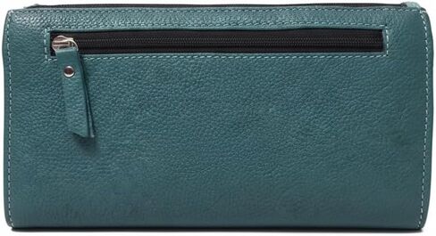 محفظة جلدية من American Bison Western Turquoise للنساء بمقبض مزين بالزهور مع حجب RFID، 9 فتحات للبطاقات، نافذة لبطاقة الهوية، جزء داخلي من الأكورديون in Kuwait