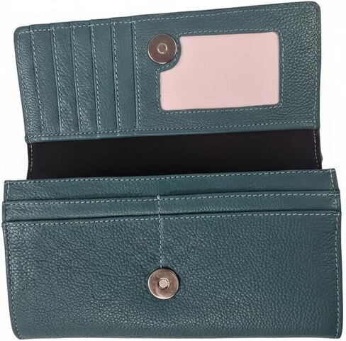 محفظة جلدية من American Bison Western Turquoise للنساء بمقبض مزين بالزهور مع حجب RFID، 9 فتحات للبطاقات، نافذة لبطاقة الهوية، جزء داخلي من الأكورديون in Kuwait