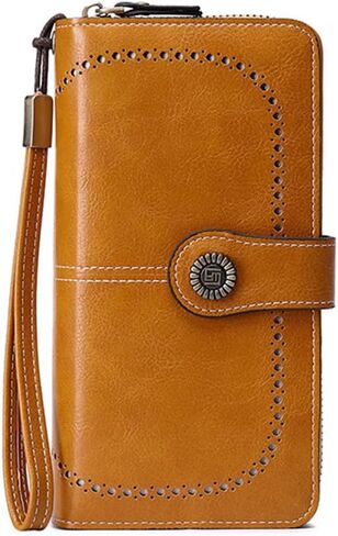 RFID Blocking Vintage Wristlet Wallet for Women - Spacious Credit Card Coin Phone Holder-Brown in Saudi Arabia