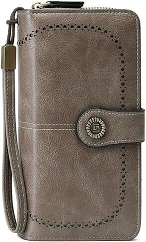 RFID Blocking Vintage Wristlet Wallet for Women - Spacious Credit Card Coin Phone Holder-Brown in Saudi Arabia