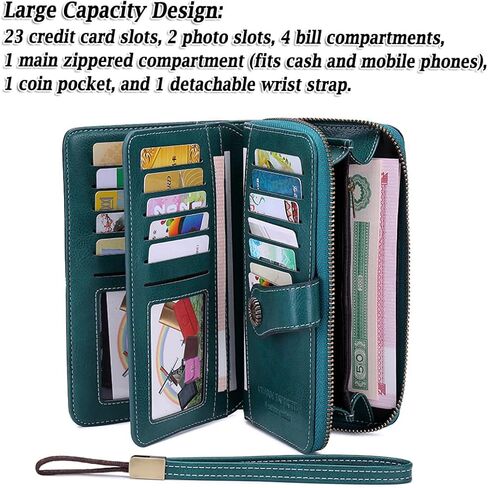 RFID Blocking Vintage Wristlet Wallet for Women - Spacious Credit Card Coin Phone Holder-Brown in Saudi Arabia