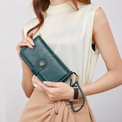 RFID Blocking Vintage Wristlet Wallet for Women - Spacious Credit Card Coin Phone Holder-Brown in Saudi Arabia