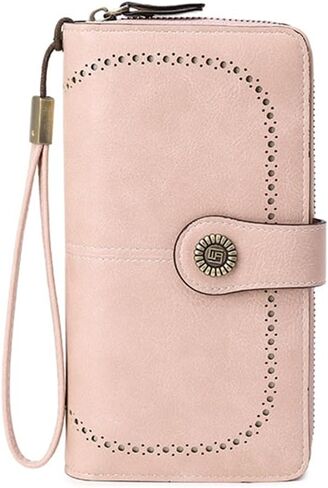 RFID Blocking Vintage Wristlet Wallet for Women - Spacious Credit Card Coin Phone Holder-Brown in Saudi Arabia