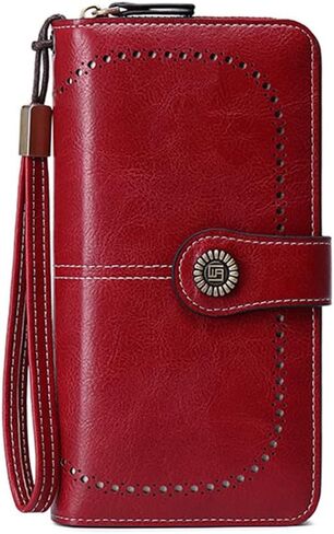 RFID Blocking Vintage Wristlet Wallet for Women - Spacious Credit Card Coin Phone Holder-Brown in Saudi Arabia