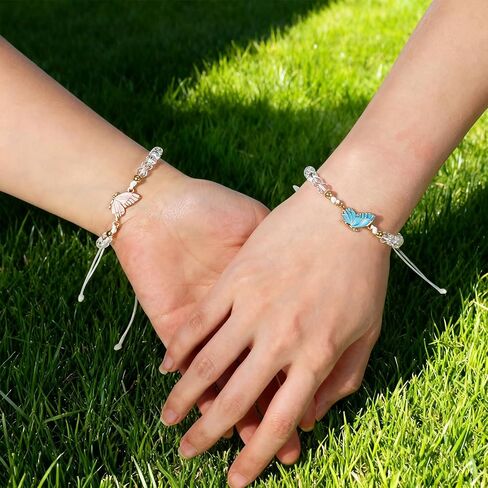 2PCS Butterfly Friendship Bracelet, Butterfly Matching Bracelets, Butterflies Couple Bracelets, Adjustable Strand Best Friends Bracelet for Women, Jewelry Gifts for Couples and Friend (Pink + Blue) in Saudi Arabia