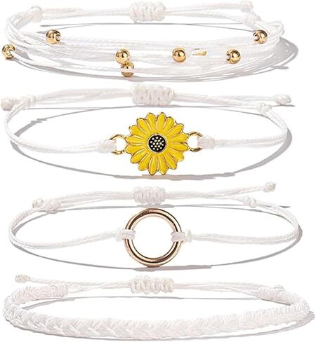 coadipress Sunflower String Bracelet for Women Boho Handmade Braided 4 Pcs Layered Rope Surfer Wave Charms Bracelet Adjustable Birthday Friendship Gifts in Saudi Arabia