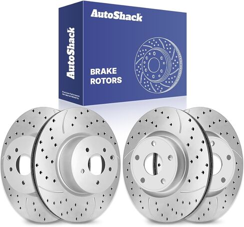 AutoShack Front Vented & Rear Vented Drilled & Slotted Silver Zinc Coated Brake Rotors 4-PC Set Replacement for 2013-2021 Nissan Pathfinder 2015-2024 Nissan Murano 2013 INFINITI JX35 SilverShield Pro in Saudi Arabia