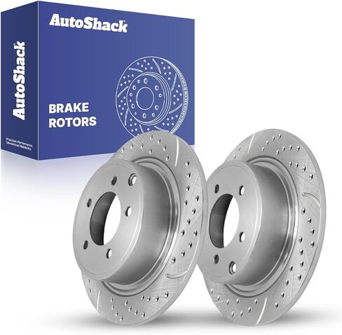 AutoShack 11.85 بوصة (301.1 مم) دوارات الفرامل الخلفية الصلبة المحفورة والمشقوقة المغلفة لـ 2007-2017 Jeep Patriot 2007-2017 Jeep Compass Silver Matte Finish 2-PC Set TurboGuard in Saudi Arabia