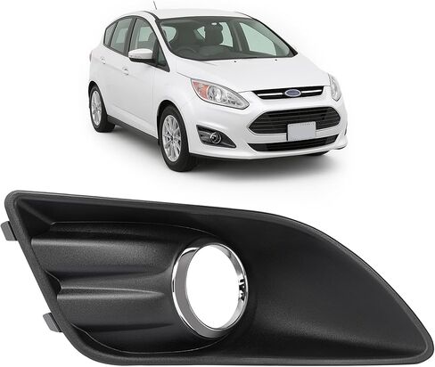 HECASA إطار ضوء الضباب الأيسر متوافق مع 2013-2018 Ford C-Max لاستبدال DM5Z17B814B FO1038126 المصد الأمامي مصباح الضباب غطاء الكسوة كروم أسود + فضي جانب السائق الأيسر in Kuwait