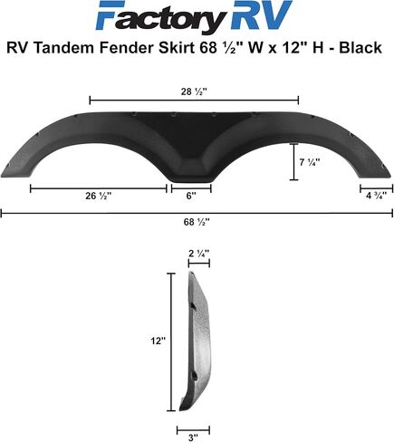 Tough Grade 68.5" x 12" x 3" Tandem Fender Skirt | Vacuum-Formed ABS Plastic | Impact & Corrosion Resistant | Made in USA | Black or White (Black, 2 Pack) in Saudi Arabia