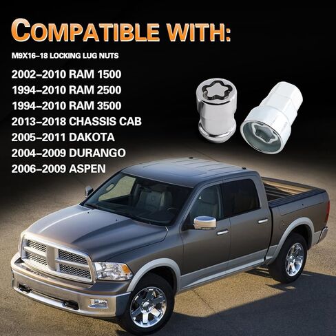 M9x16-18 Lug Nut Wheel Spike Lug Nuts & Cone/Conical Bulge Seat kit，Compatible with RAM 1500 2002-2010 & RAM 2500 1994-2010 & RAM 3500 1994-2010 & Chassis CAB 2013-2018 LT More Replace Set of 32+1 in Kuwait