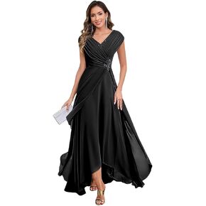 Lace Applique Mother of The Bride Dresses for Wedding Cap Sleeve Formal Dress Ruched Chiffon Evening Gown in Kuwait
