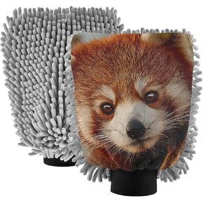 AIXIWAWA لطيف الأحمر الباندا طباعة غسيل السيارات قفاز غسل القفازات خالية من الخدش ماصة للماء 2 حزمة كبيرة in Kuwait