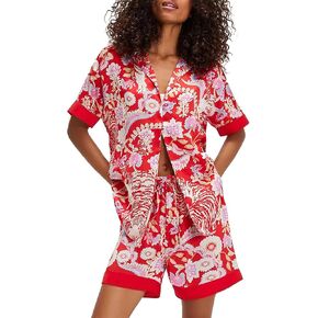 طقم بيجامة حريرية للسيدات طقم بيجامة من الساتان بأكمام قصيرة وقمصان قصيرة الأكمام مكونة من قطعتين طقم صالة صيفية Pjs in Kuwait