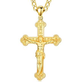 18K Gold Cross Necklace for Men 18K Gold Crucifix Pendant Chain Jesus Cross Necklace Religious Jewelry Christian Gift in Saudi Arabia