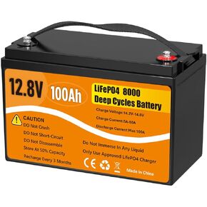 بطارية ليثيوم 12 فولت 100 أمبير LiFePO4، 8000+ دورة عميقة قابلة لإعادة الشحن مجموعة IP65 31 بطاريات ليثيوم، مدمجة 100 أمبير BMS للمركبات الترفيهية، عمر احتياطي 10 سنوات 20 وات قابلة للطي 3 في 1 محطة شحن لشحن السفر in Kuwait