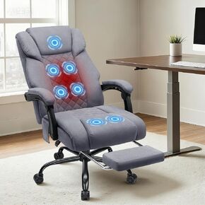 HOFFREE كرسي مكتب ساخن للتدليك كرسي مكتب مع حرارة 400 رطل كرسي مكتب منزلي مستلق مع مسند للقدمين، مساند للذراعين للأشخاص الثقيلين (رمادي) in Kuwait