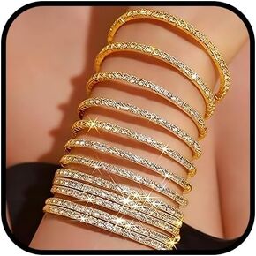 12PCS Silver Bling Rhinestone Bracelets Stack Sparkly Fake Diamond Bangles CZ Tennis Sparkle Crystal Stretch Bracelet Set for Women Wedding Costume Jewelry in Saudi Arabia