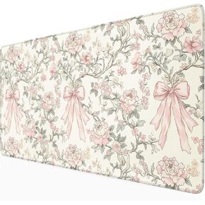 حصيرة مكتب الأزهار خمر Chinoiserie لوحة الماوس الكبيرة Coquette الجمالية مكتب ديكور زهرة الوردي القوس لوحة الألعاب Cottagecore مكتب ديكور 31.5x15.7 في in Kuwait