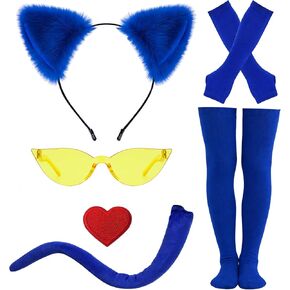 QLINLEAF Blue Cat Costumes Set Cat Ears Headband Gloves Tail for Women Halloween Cosplay in Saudi Arabia