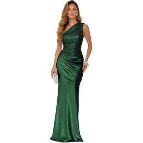 One Shoulder Sparkly Sequin Prom Dress Ball Gown 2026 Mermaid Pleated Satin Formal Evening Party Gowns in Kuwait