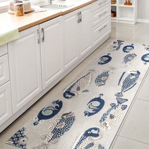 JONATHAN Y Fish High-Low Indoor Outdoor Runner Rug 2X8 Gray/Navy, Algarve Modern for Backyard, Patio, Porch, Easy-Cleaning, High Traffic, Pet-Friendly, Non-Shedding (AMC114B-28) in Saudi Arabia