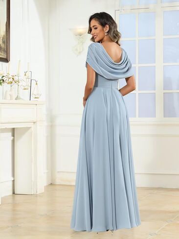 Chiffon Mother of The Bride Dresses for Women Long Cap Sleeves Pleated Formal Evening Gown in Saudi Arabia