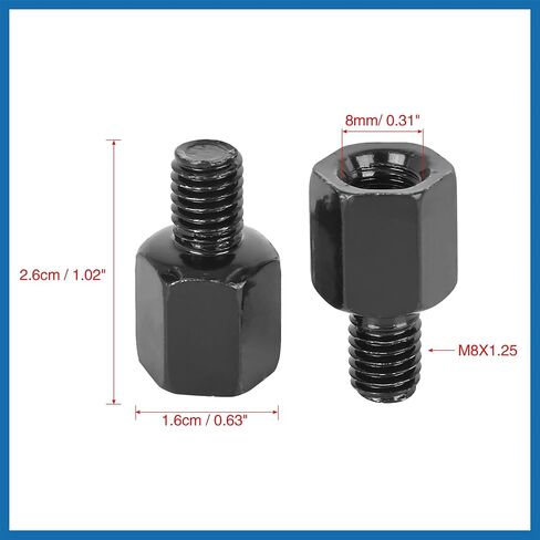 2pcs 8mm RH to 8mm RH Black Motorcycle Rearview Mirrors Adapter Bolt Screw Item Replacement in Saudi Arabia