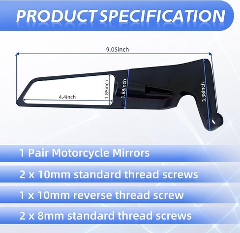 Motorcycle Mirrors For Handlebars,Compatible with Yamaha Ducati Kawasaki Honda Adjustable Rotating Motorcycle Rear View Mirror(8mm,10mm)1 Pair in Saudi Arabia