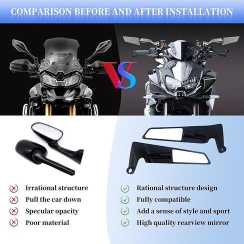 Motorcycle Mirrors For Handlebars,Compatible with Yamaha Ducati Kawasaki Honda Adjustable Rotating Motorcycle Rear View Mirror(8mm,10mm)1 Pair in Saudi Arabia