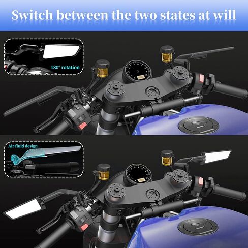 Motorcycle Mirrors For Handlebars,Compatible with Yamaha Ducati Kawasaki Honda Adjustable Rotating Motorcycle Rear View Mirror(8mm,10mm)1 Pair in Saudi Arabia