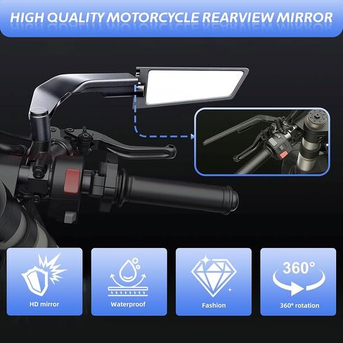 Motorcycle Mirrors For Handlebars,Compatible with Yamaha Ducati Kawasaki Honda Adjustable Rotating Motorcycle Rear View Mirror(8mm,10mm)1 Pair in Saudi Arabia