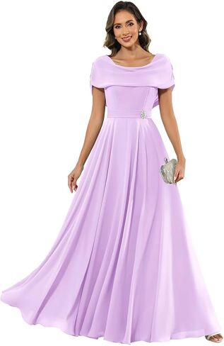 Chiffon Mother of The Bride Dresses for Women Long Cap Sleeves Pleated Formal Evening Gown in Saudi Arabia