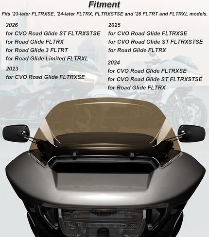 10 بوصات فاصل الرياح للزجاج الأمامي المموج يناسب Harley Davidson CVO Road Glide FLTRXSE 2023-up، CVO Road Glide ST FLTRXSTSE 2024-up، Road Glide FLTRX 2024-up، 2026-up FLTRT&FLTRXL in Kuwait