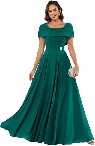 Chiffon Mother of The Bride Dresses for Women Long Cap Sleeves Pleated Formal Evening Gown in Saudi Arabia