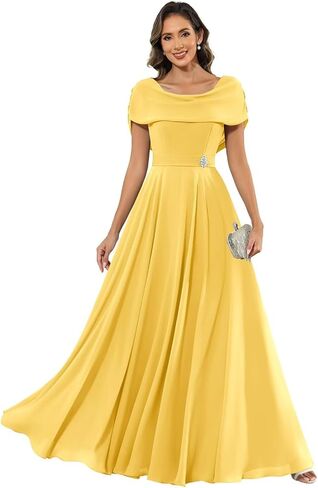 Chiffon Mother of The Bride Dresses for Women Long Cap Sleeves Pleated Formal Evening Gown in Saudi Arabia