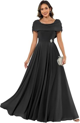 Chiffon Mother of The Bride Dresses for Women Long Cap Sleeves Pleated Formal Evening Gown in Saudi Arabia