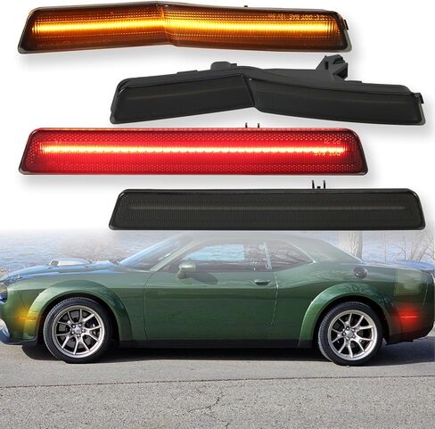 LED Front & Rear Fender LED Side Marker Lights Kit for Dodge Challenger SRT Hellcat 2018-2023,R/T Scat Pack Widebody for Redeye Super Stock Jailbreak,Side Bumper Lamps,4pcs (Amber-Red) in Saudi Arabia