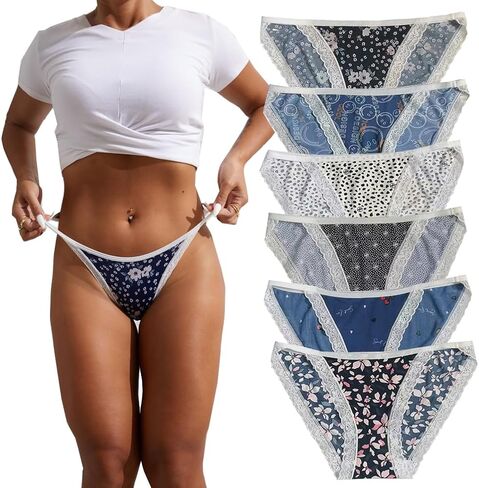 Women's Sexy Lace String Bikini Panties Ladies 6 Pack Silky Cheeky High Cut Underwear in Saudi Arabia