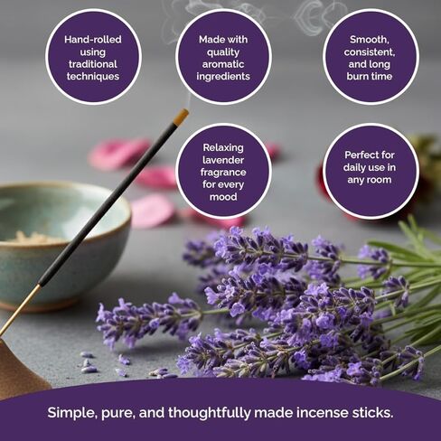 أعواد بخور اللافندر عدد 120 | بخور علاجي طبيعي ملفوف يدويًا للاسترخاء وتخفيف التوتر والتأمل واليوجا والصلاة | رائحة مهدئة تدوم طويلاً | زيد بلاك in Kuwait