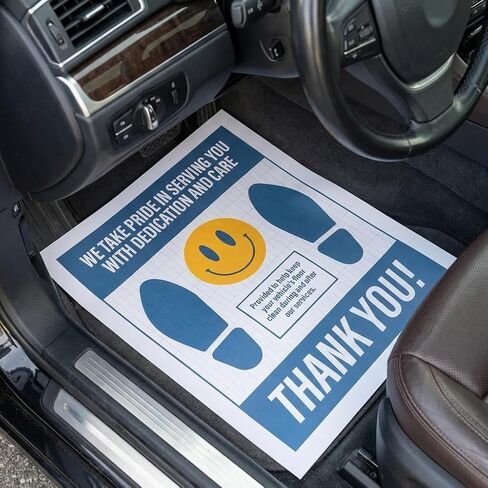 Houseables Paper Floor Mats for Cars, Paper Car Floor Mats, Disposable Protector, for Detailing, Wash, Automotive Dealer, Auto Detail, Thank You, Laminated, White, 16" x 20", 10 Pack in Kuwait