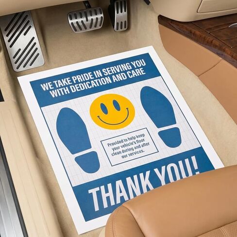 Houseables Paper Floor Mats for Cars, Paper Car Floor Mats, Disposable Protector, for Detailing, Wash, Automotive Dealer, Auto Detail, Thank You, Laminated, White, 16" x 20", 10 Pack in Kuwait